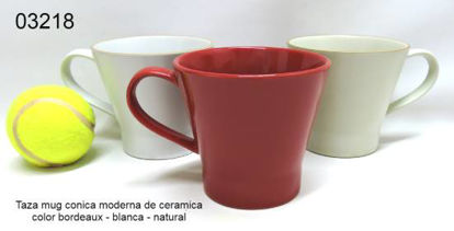 Imagen de TAZA MUG CONICA MODERNA DE CERAMICA COLOR BORDEAUX-NATURAL-BLANCA 1.25